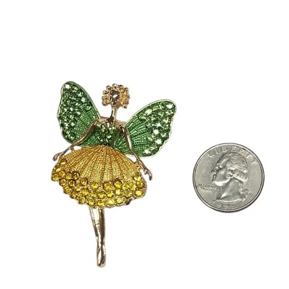 UNBRANDED Sugarplum FAIRY Green And Gold Ballerina Brooch #1 - Picture 6 of 10